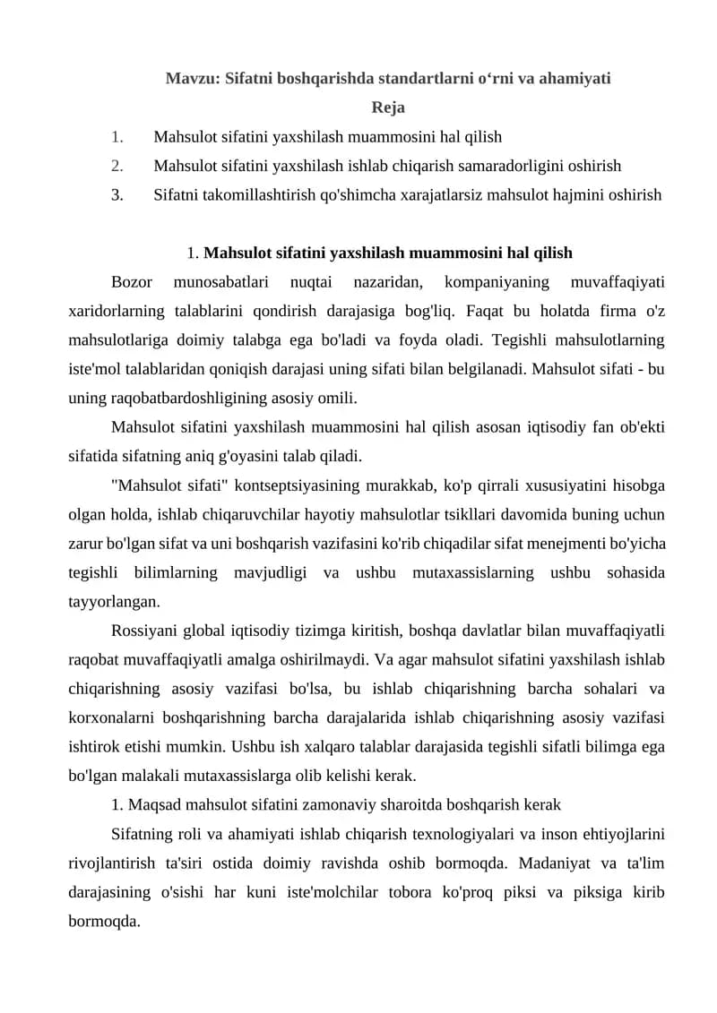 Mahsulot sifati