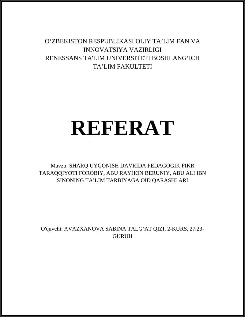 Forobiy va uning ta'lim va tarbiya haqidagi fikrlari