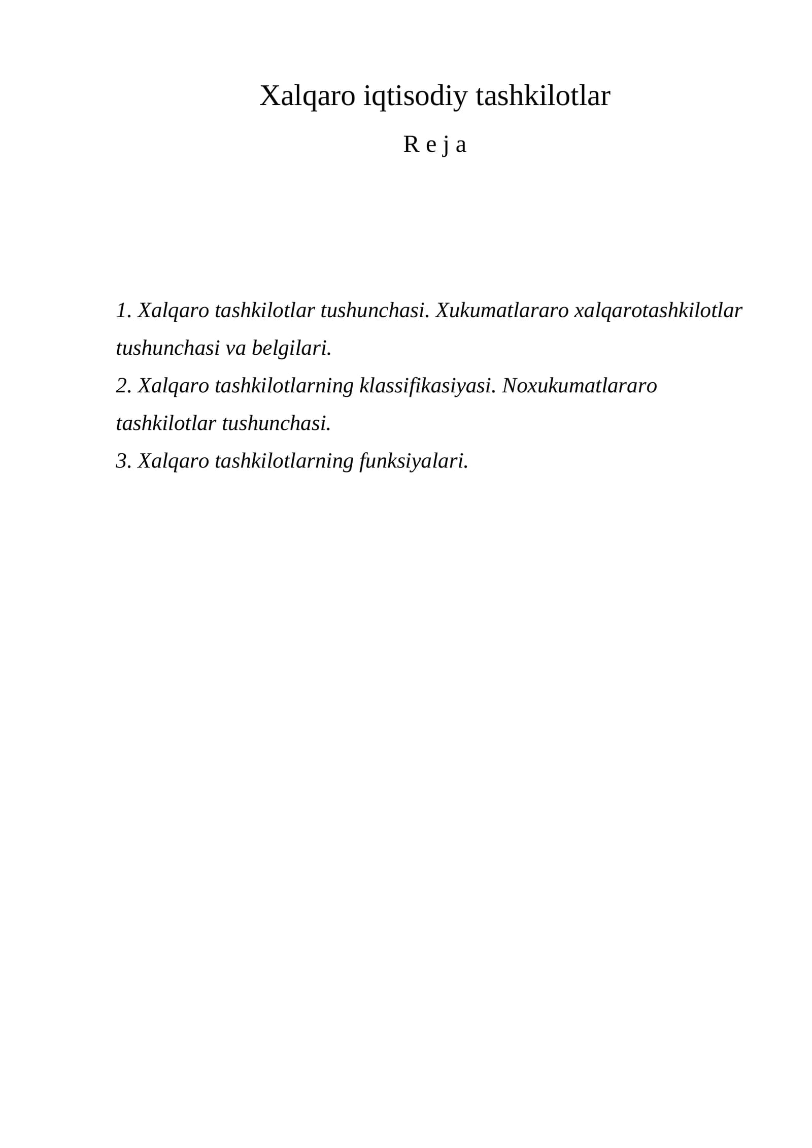 Xalqaro iqtisodiy tashkilotlar