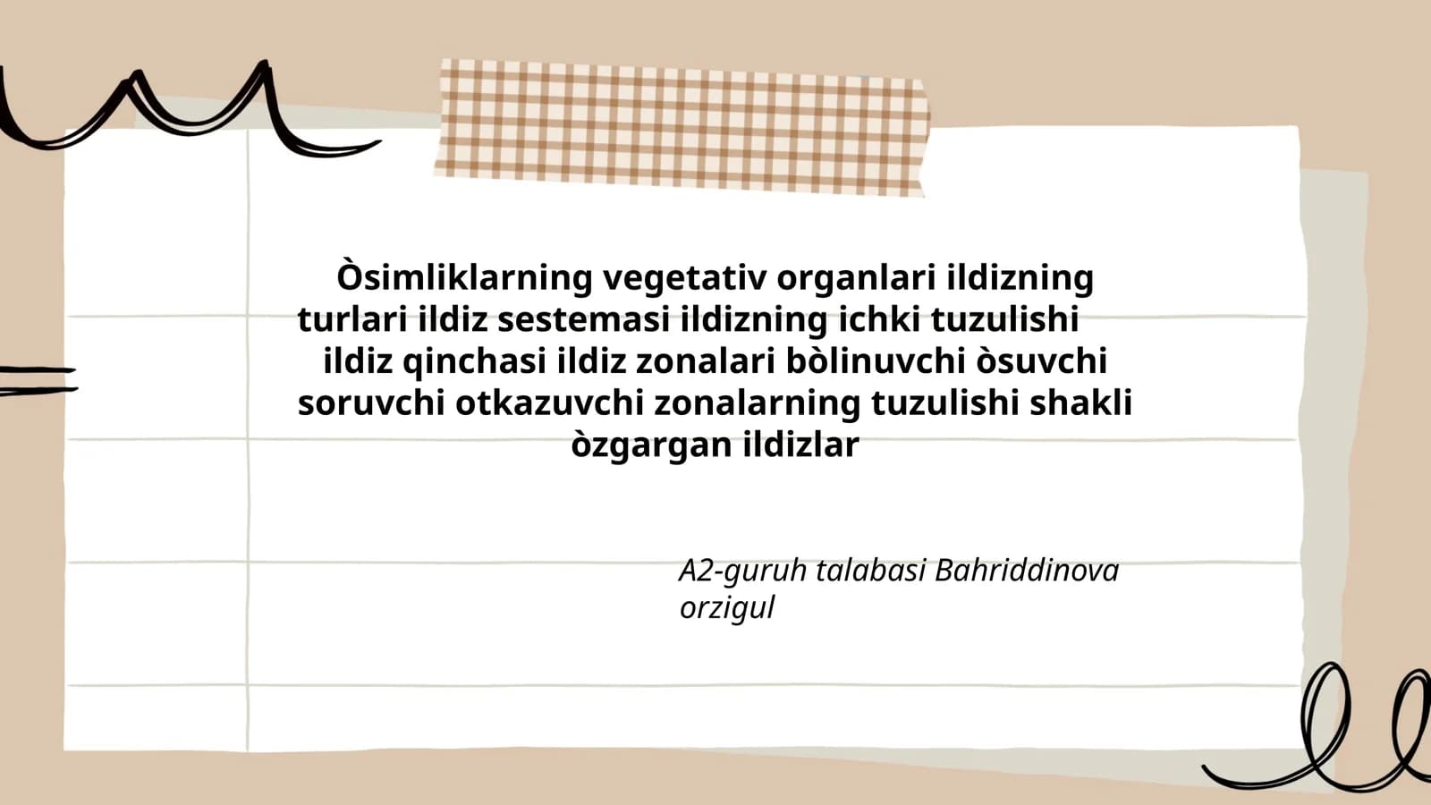 Òsimliklarning vegetativ organlari