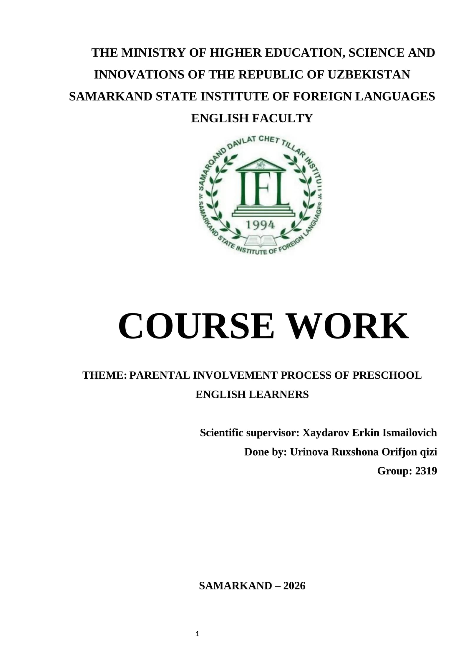 PARENTAL INVOLVEMENT PROCESS OF PRESCHOOL ENGLISH LEARNERS