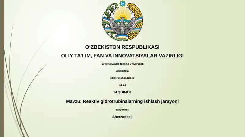 Reaktiv gidrotrubinalarning ishlash jarayoni
