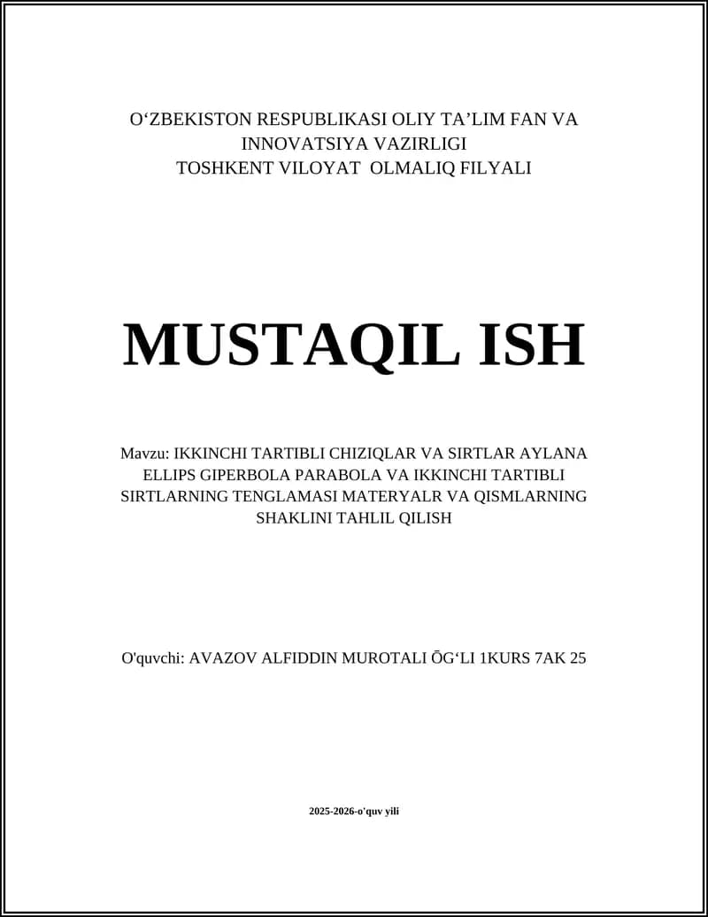 IKKINCHI TARTIBLI CHIZIQLAR