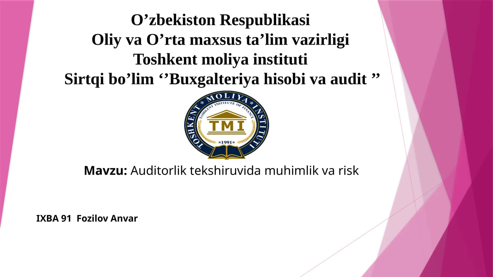 Auditorlik tekshiruvida muhimlik va risk