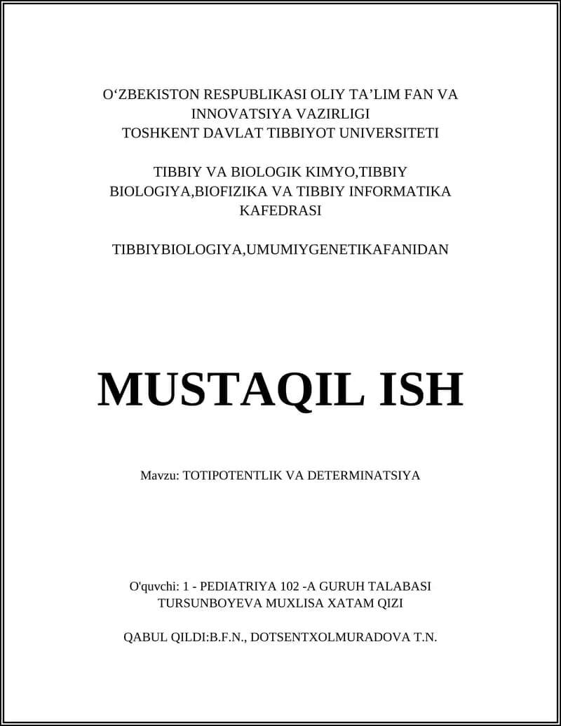 TOTIPOTENTLIK VA DETERMINATSIYA