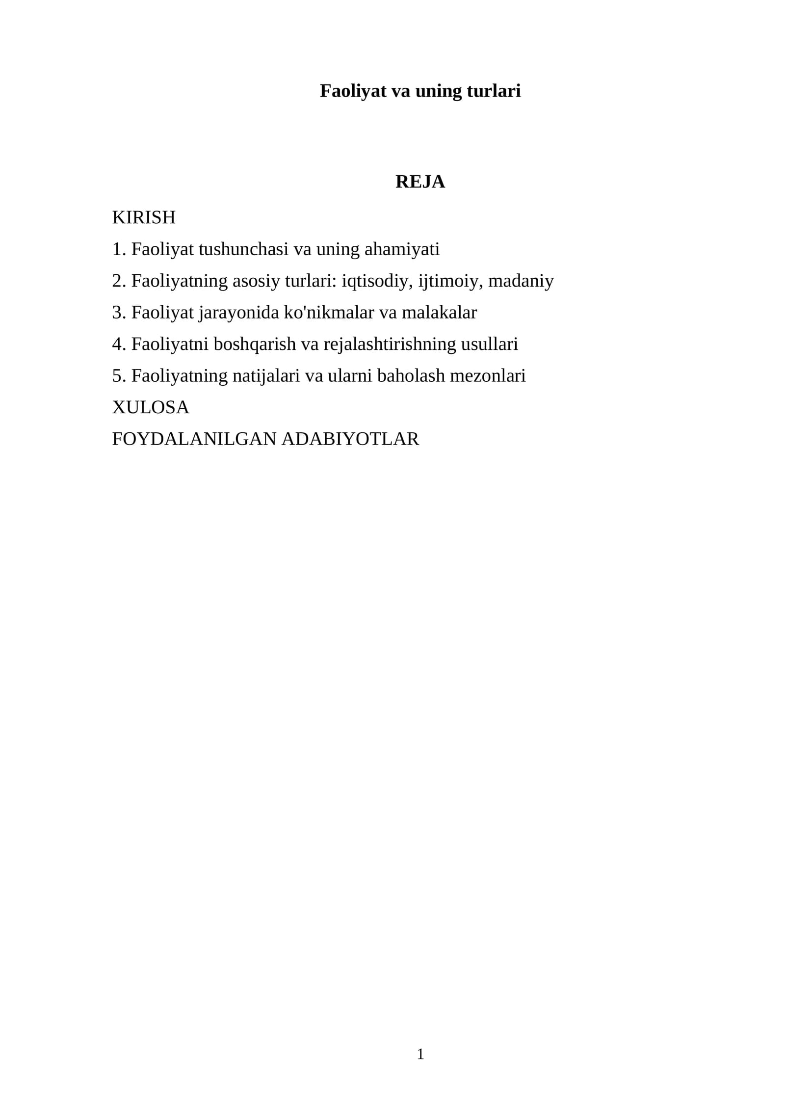 Faoliyat va uning turlari