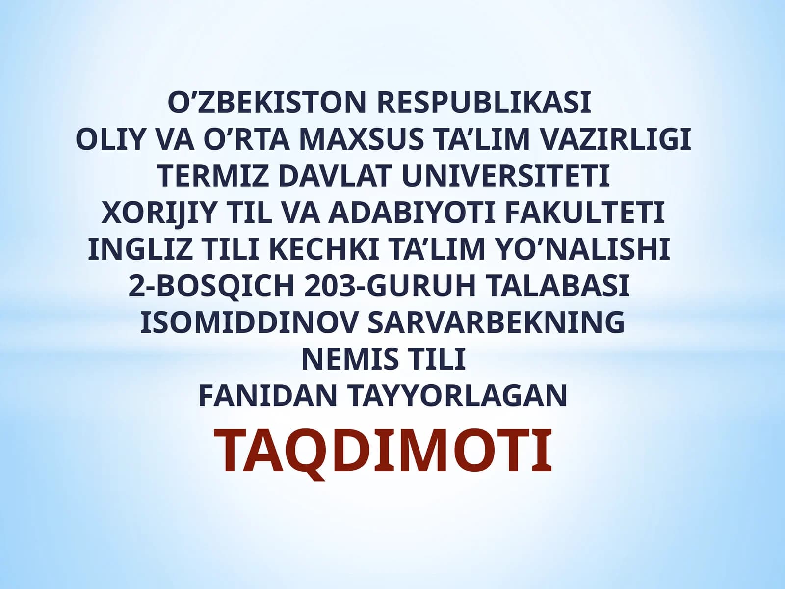 INGLIZ TILI KECHKI TA’LIM YO’NALISHI
