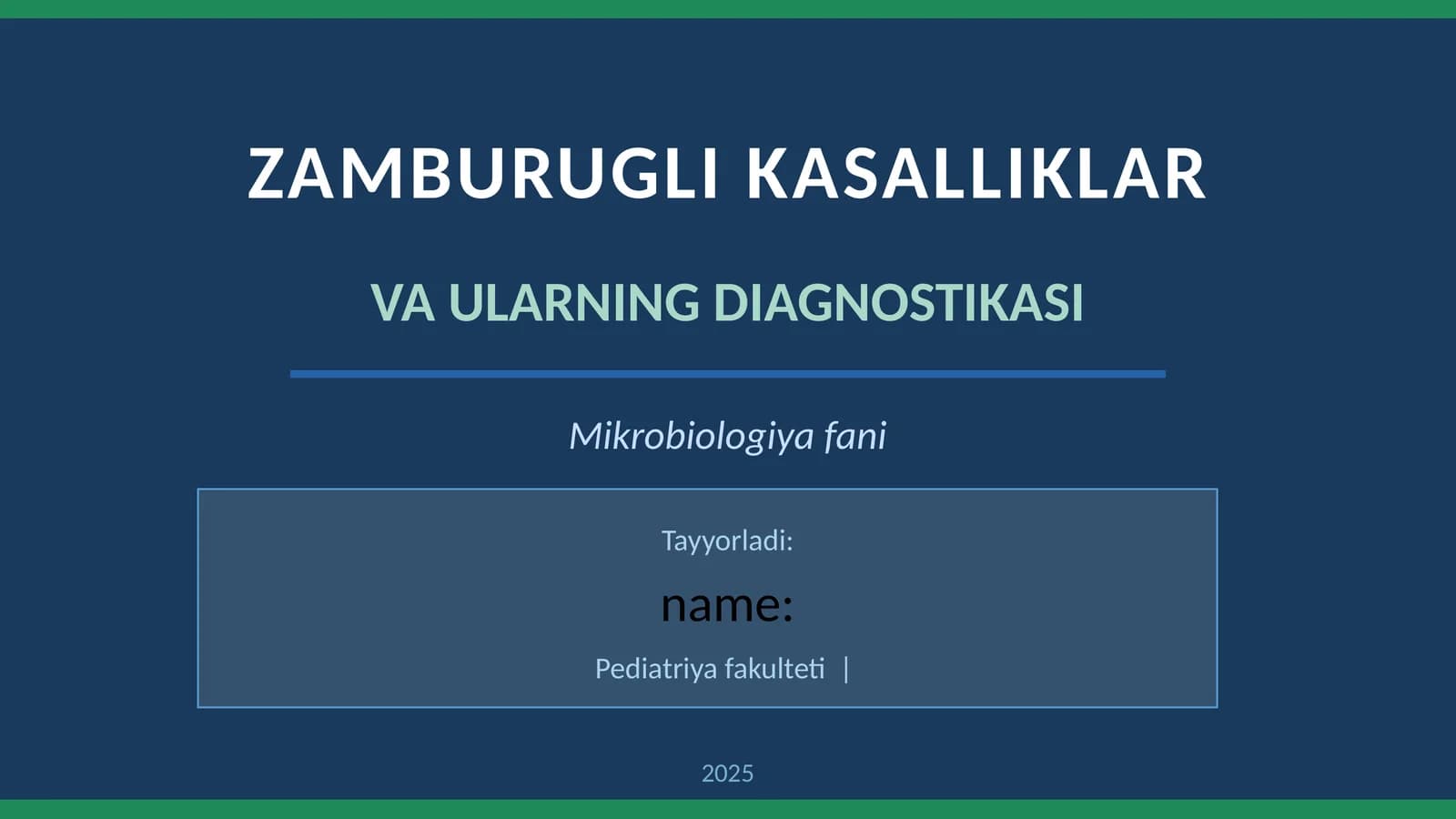 ZAMBURUGLI KASALLIKLAR VA ULARNING DIAGNOSTIKASI