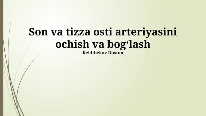Son Va Tizza Arteriyasini Ochish Jarayoni