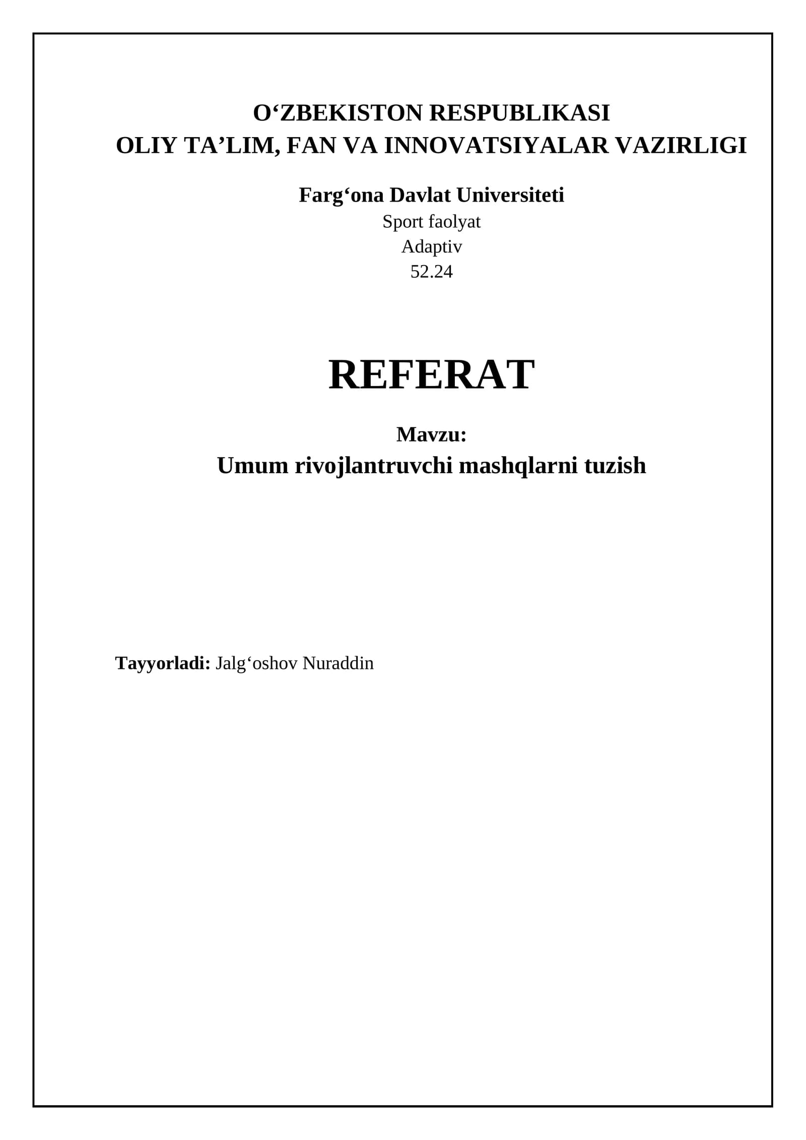 Umum rivojlantruvchi mashqlarni tuzish