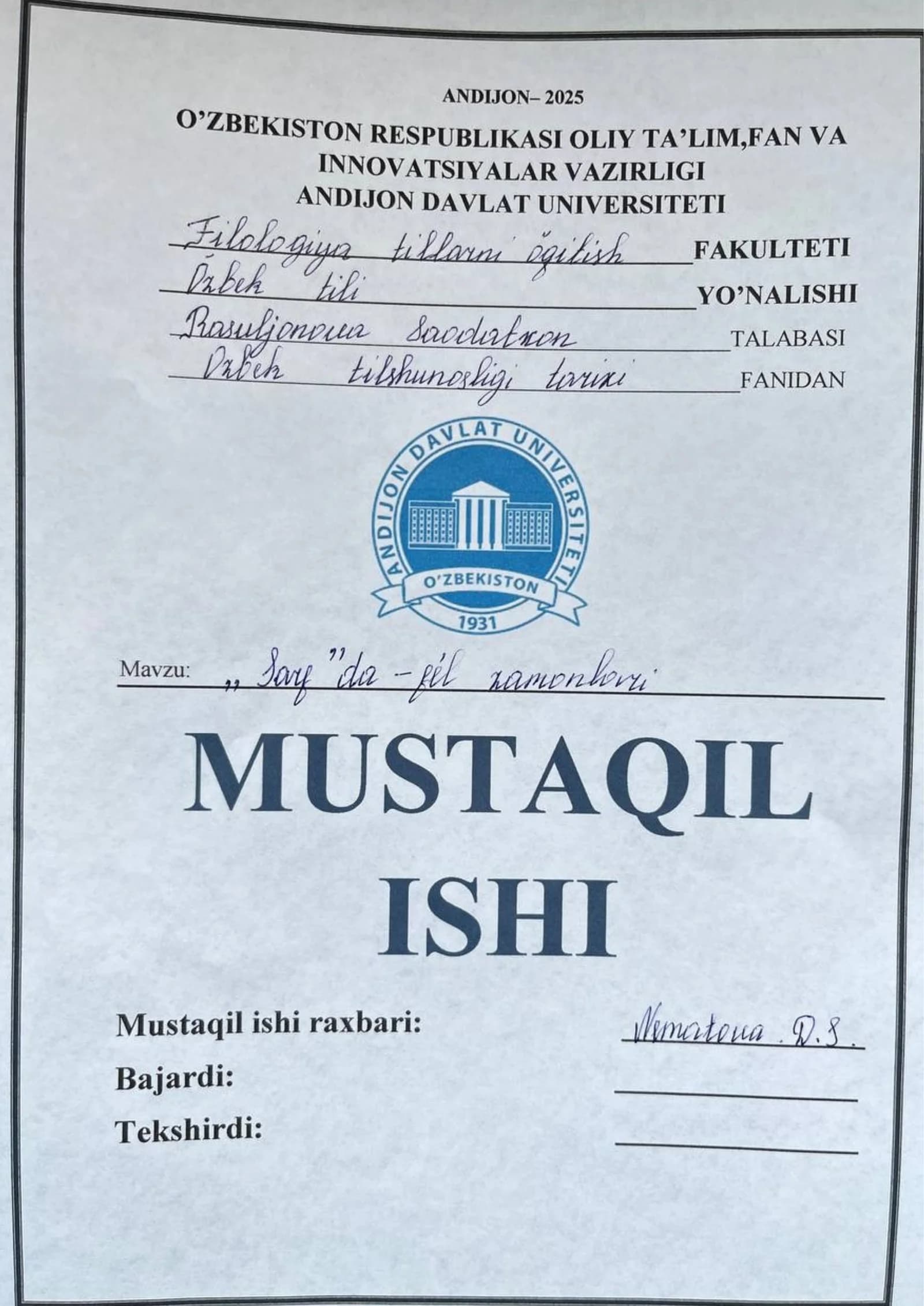 SARFDA FE’L ZAMONLARI
