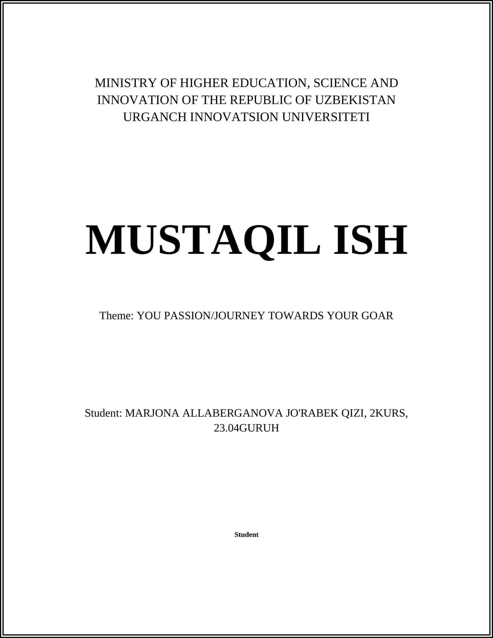 MUSTAQIL ISH (Independent Work)