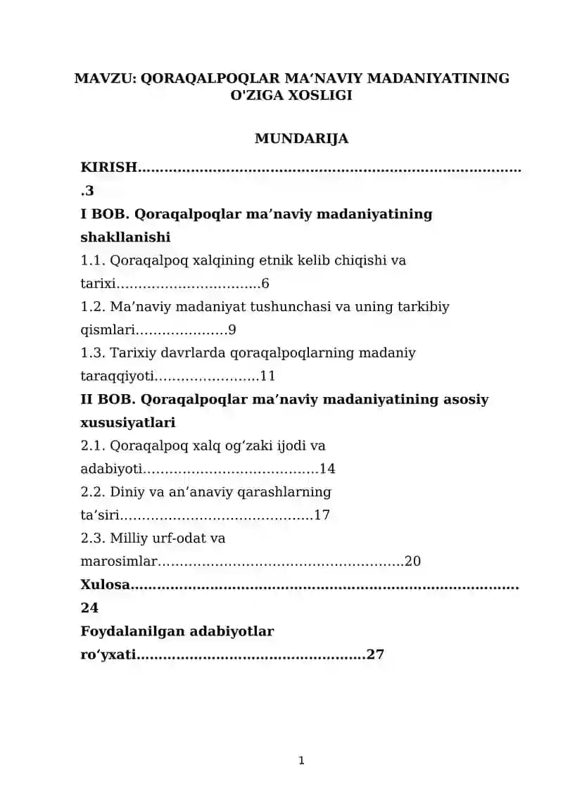 QORAQALPOQLAR MA‘NAVIY MADANIYATINING O'ZIGA XOSLIGI