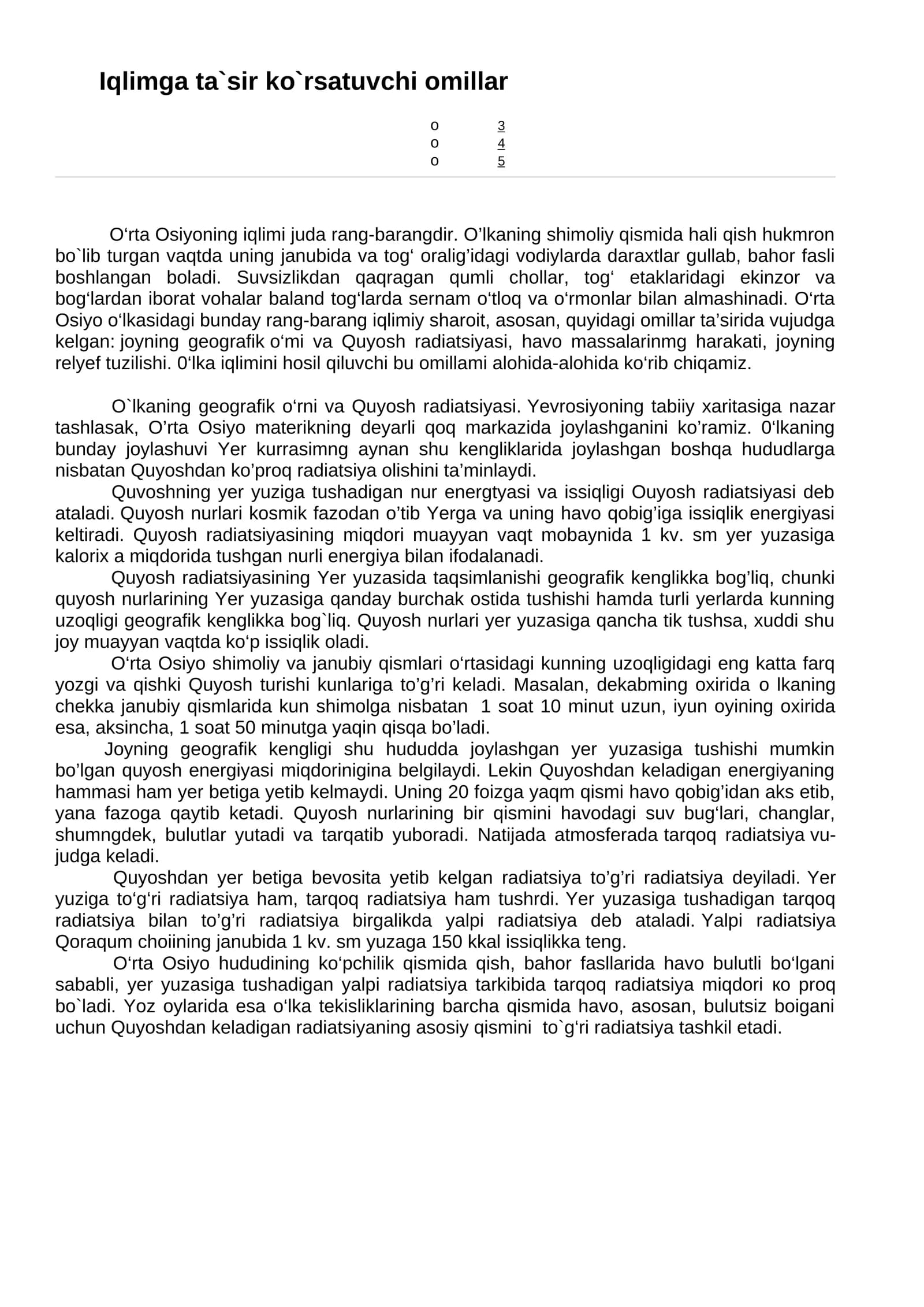 Iqlimga ta`sir ko`rsatuvchi omillar