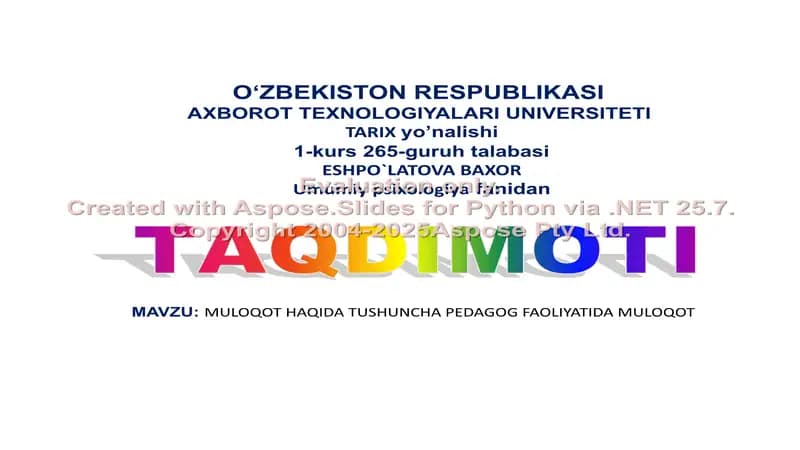 MULOQOT HAQIDA TUSHUNCHA PEDAGOG FAOLIYATIDA MULOQOT