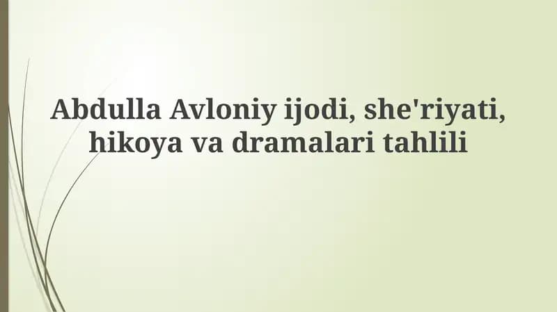 Abdulla Avloniyning Dramaturgiyasi