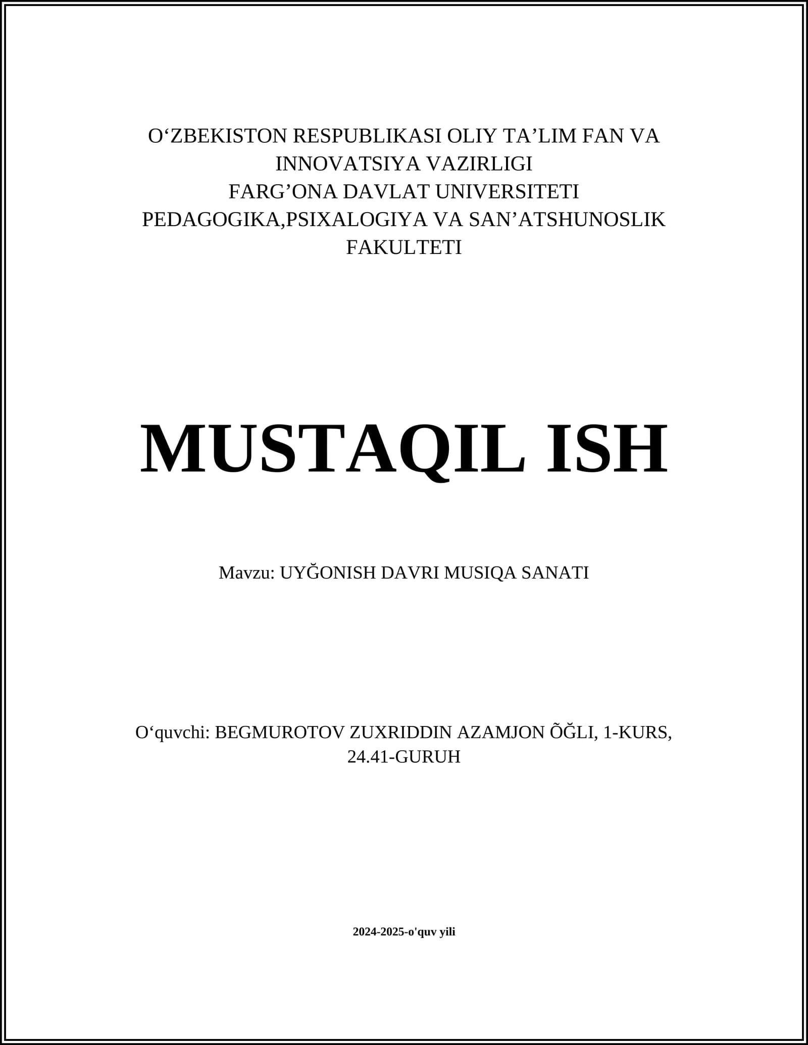 UYĞONISH DAVRI MUSIQA SANATI