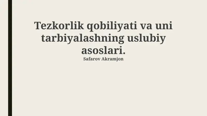 Tezlikni Rivojlantirish Metodikasi