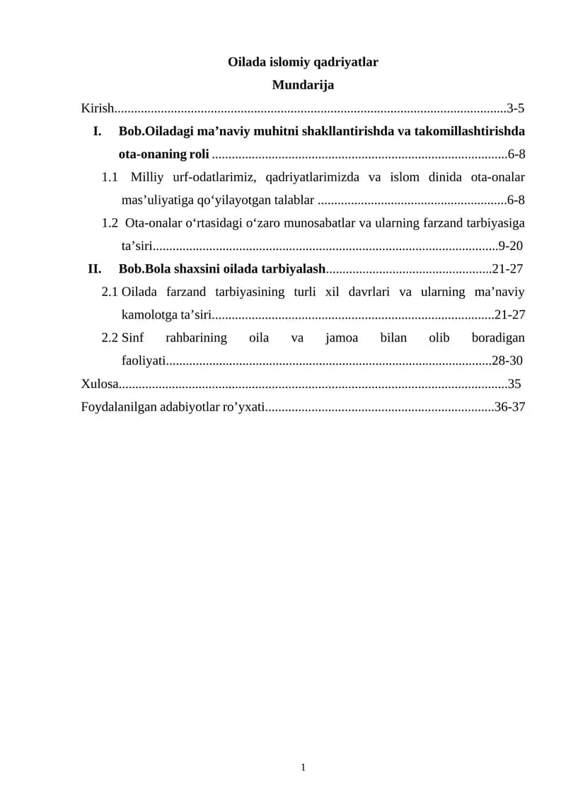 Oilada islomiy qadriyatlar