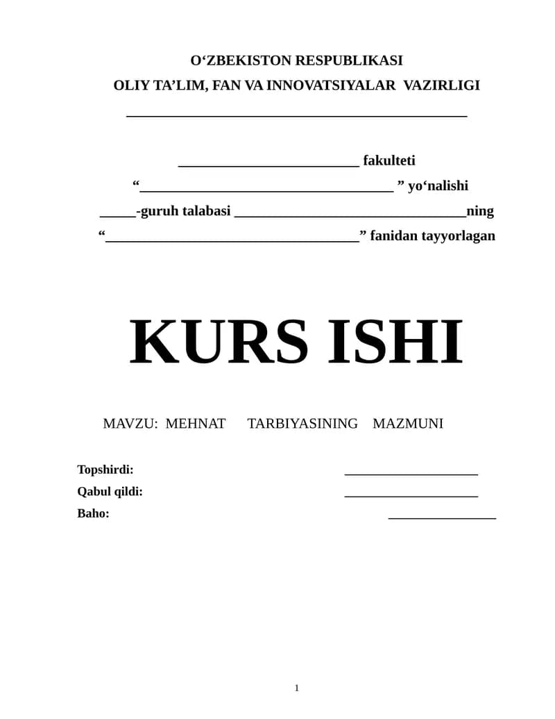 Mehnat Tarbiyasi Kurs Ishi