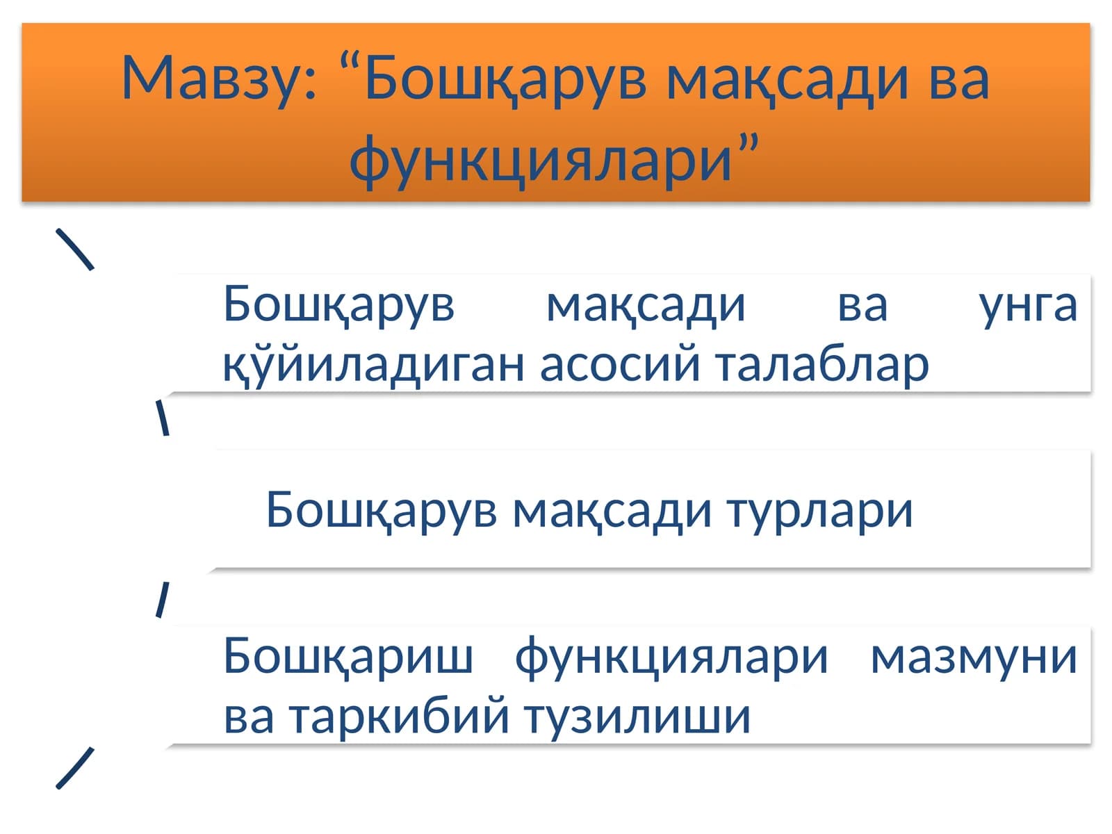 “Бошқарув мақсади ва функциялари”