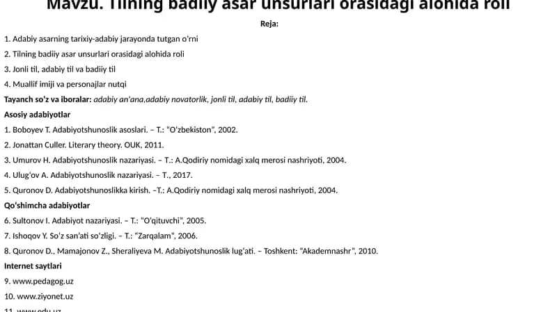 Tilning badiiy asar unsurlari