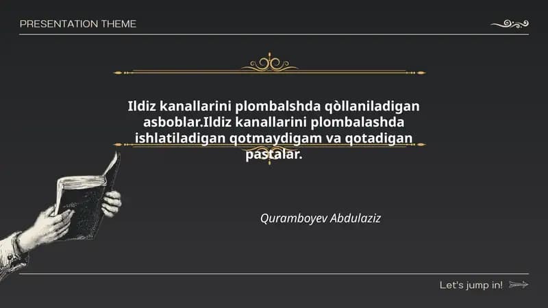 Ildiz kanallarini plombalshda qòllaniladigan asboblar.Ildiz kanallarini plombalashda ishlatiladigan qotmaydigam va qotadigan pastalar.