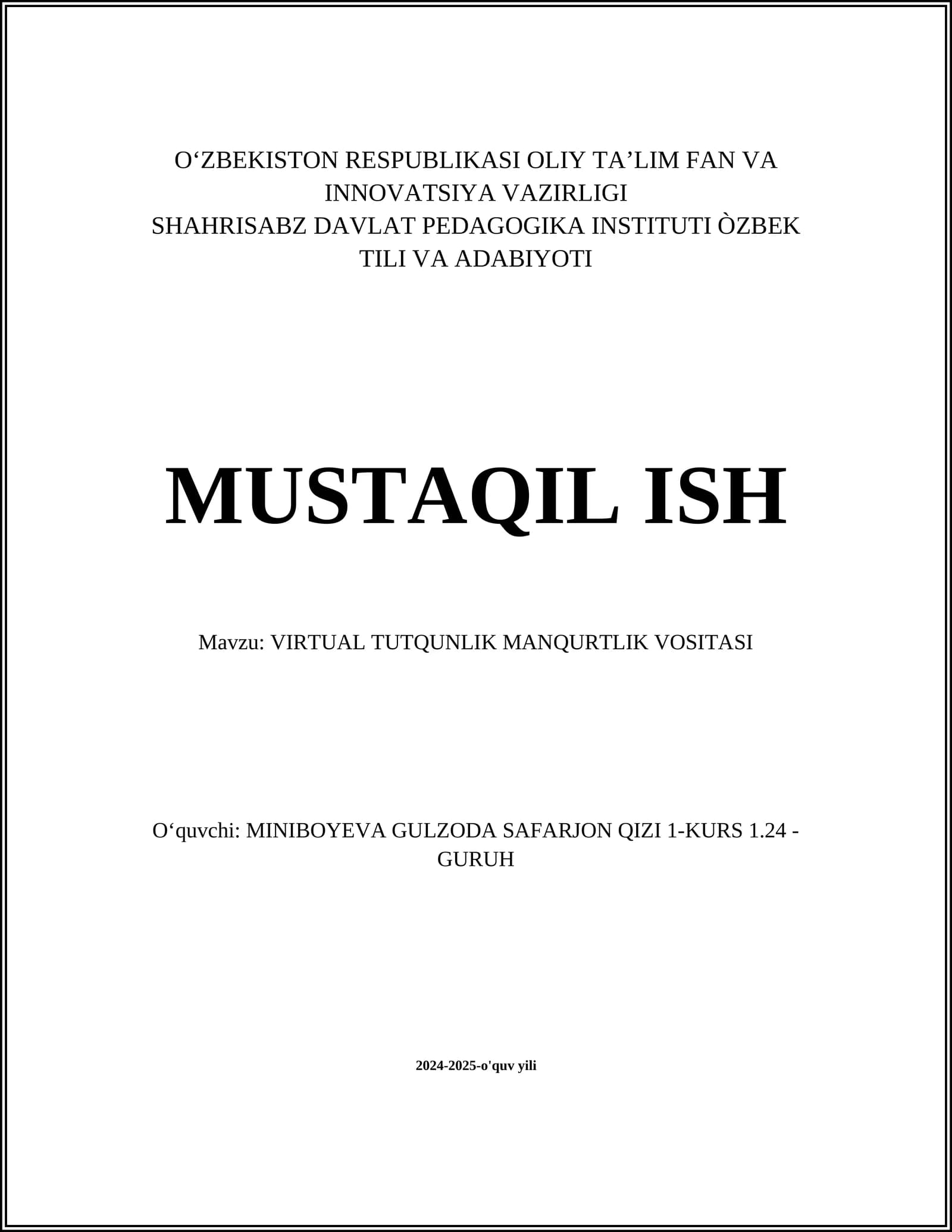 VIRTUAL TUTQUNLIK MANQURTLIK VOSITASI