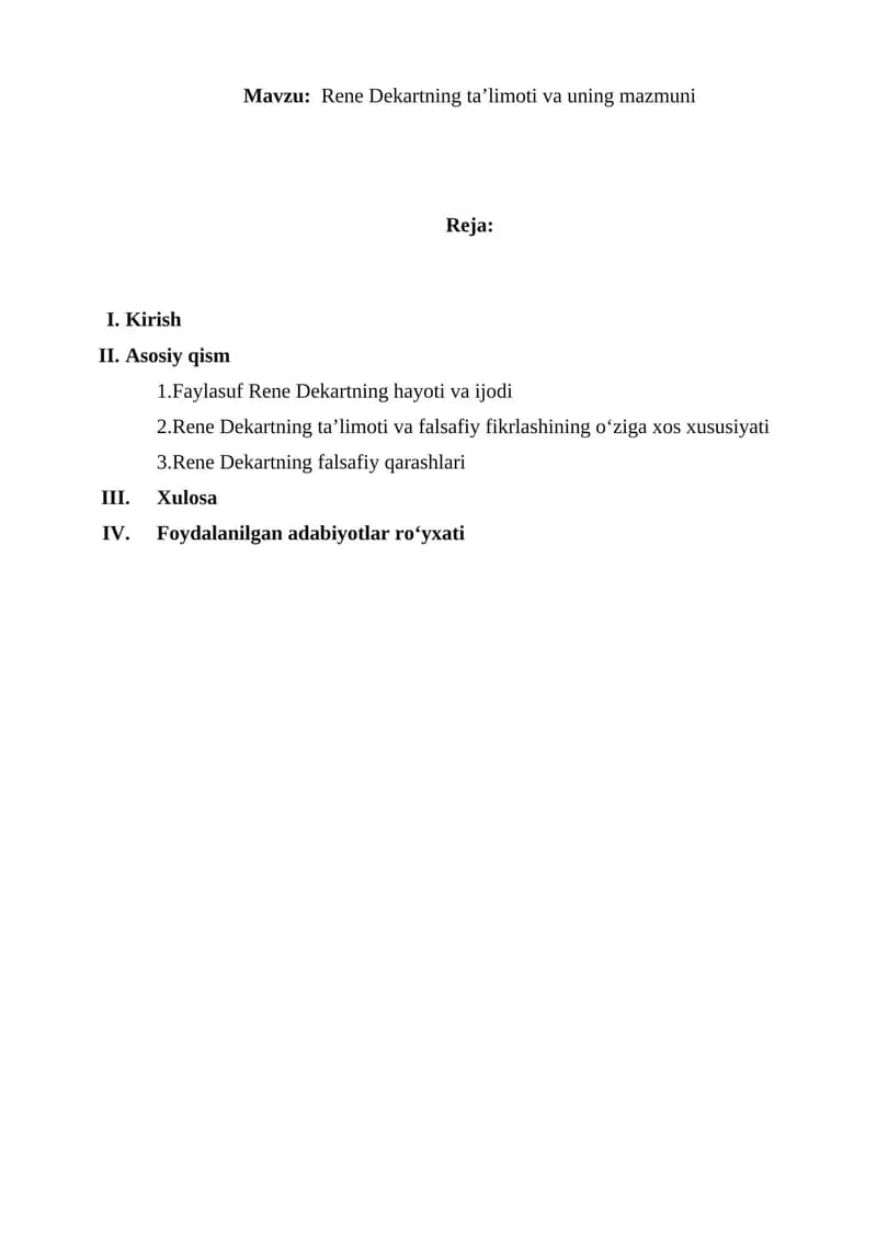 Rene Dekartning ta’limoti va uning mazmuni