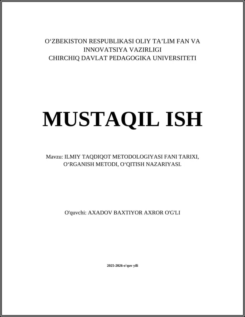 ILMIY TAQDIQOT METODOLOGIYASI FANI TARIXI
