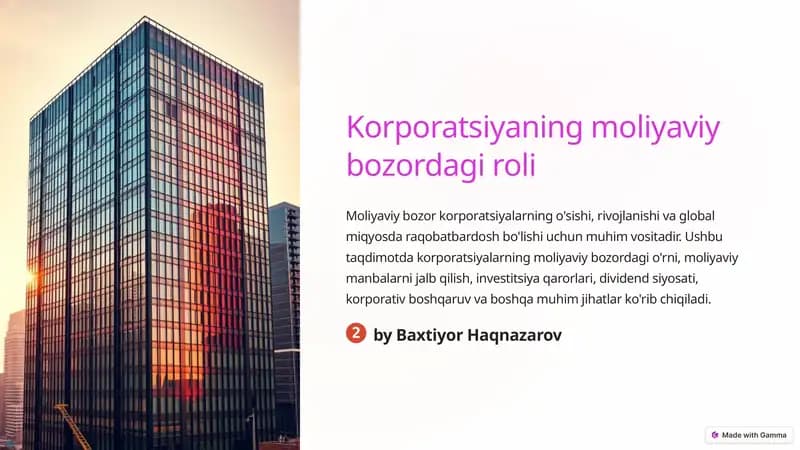 Korporatsiyaning moliyaviy bozordagi roli