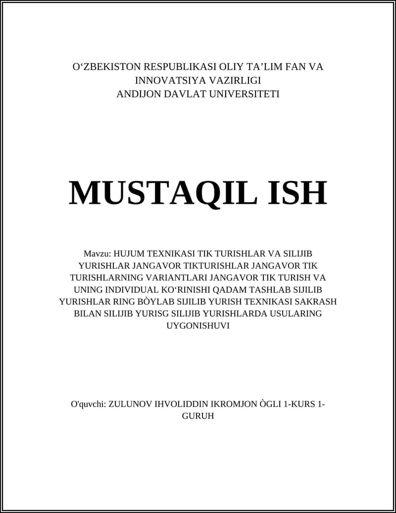 HUJUM TEXNIKASI TIK TURISHLAR VA SILIJIB YURISHLAR