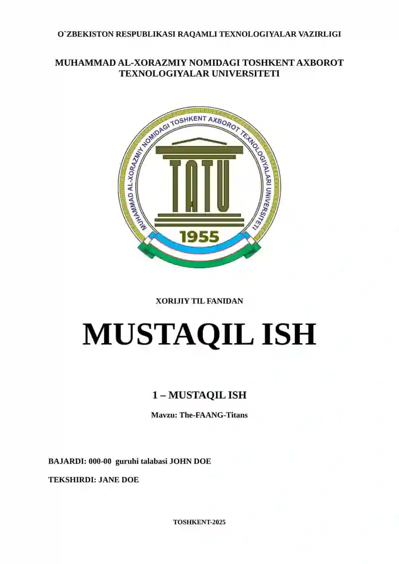 TATU xorijiy till titulniy list