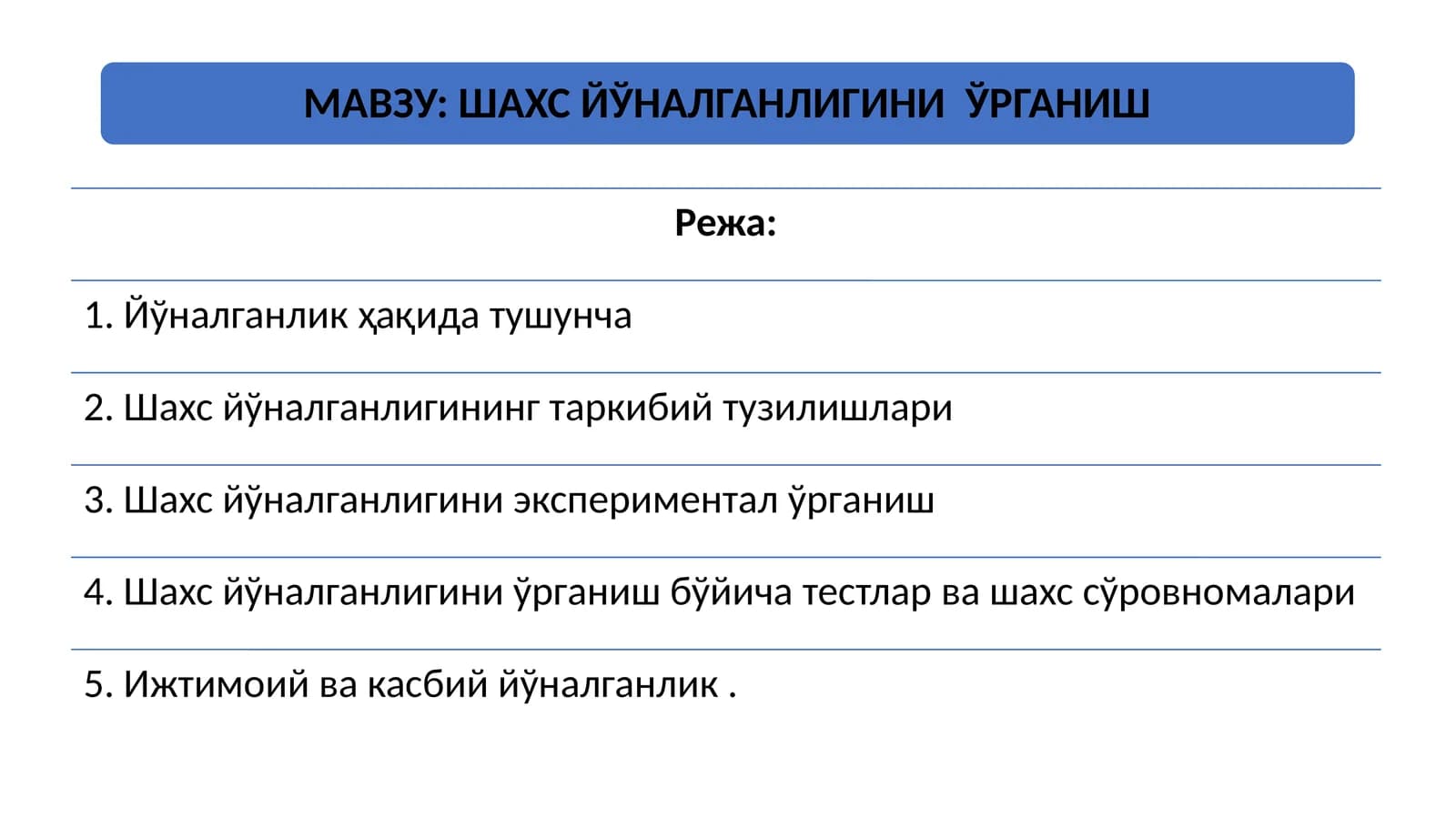 ШАХС ЙЎНАЛГАНЛИГИНИ  ЎРГАНИШ