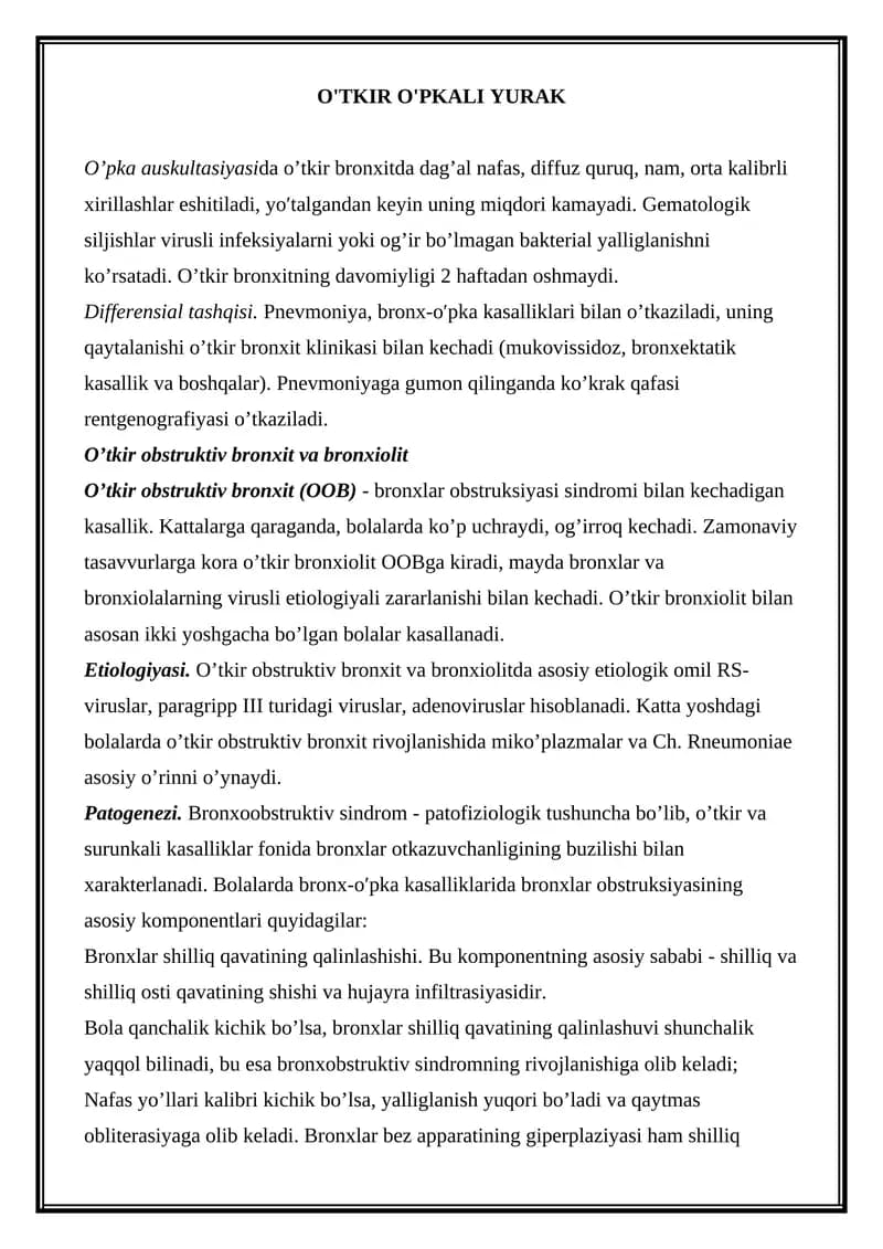 O'tkir obstruktiv bronxit va bronxiolit