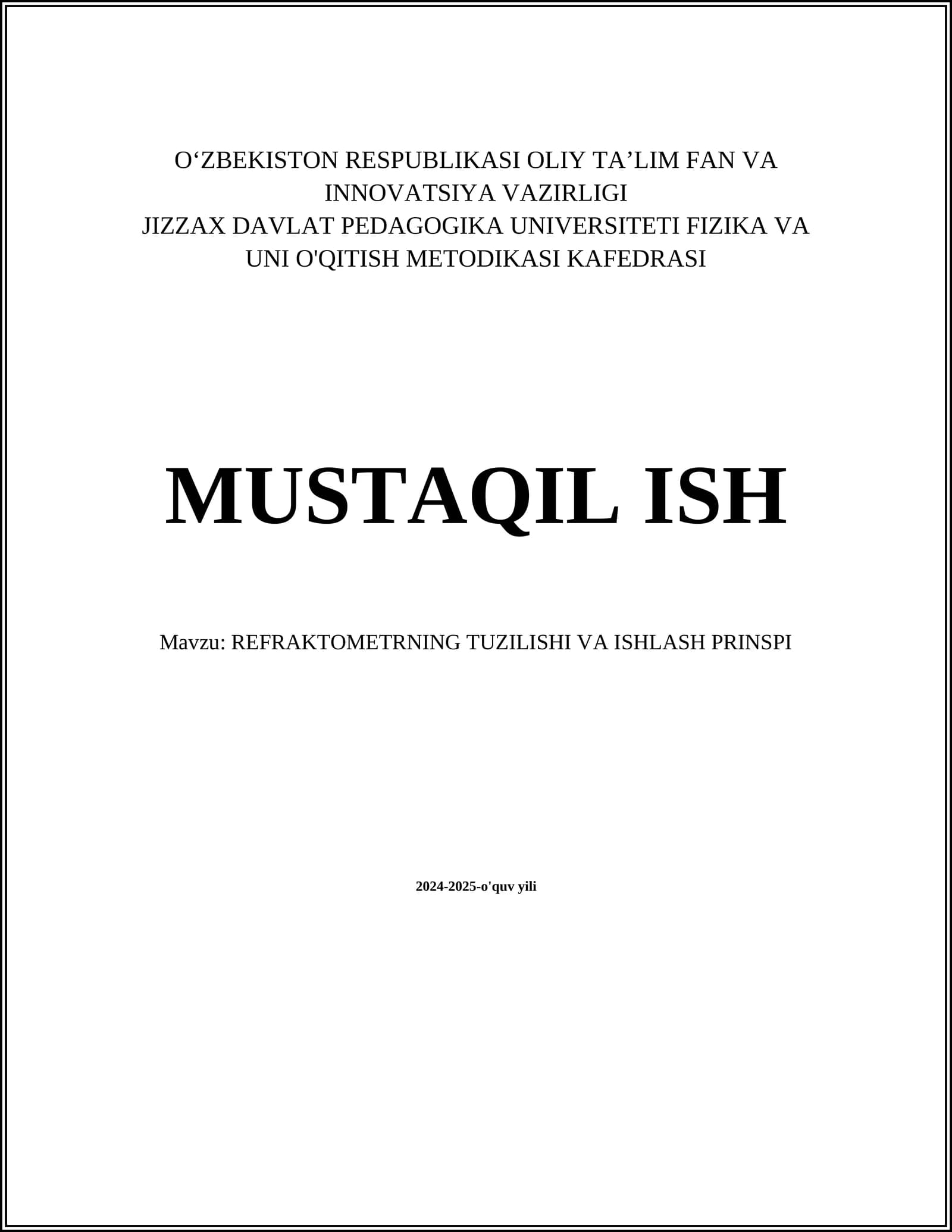 REFRAKTOMETRNING TUZILISHI VA ISHLASH PRINSPI