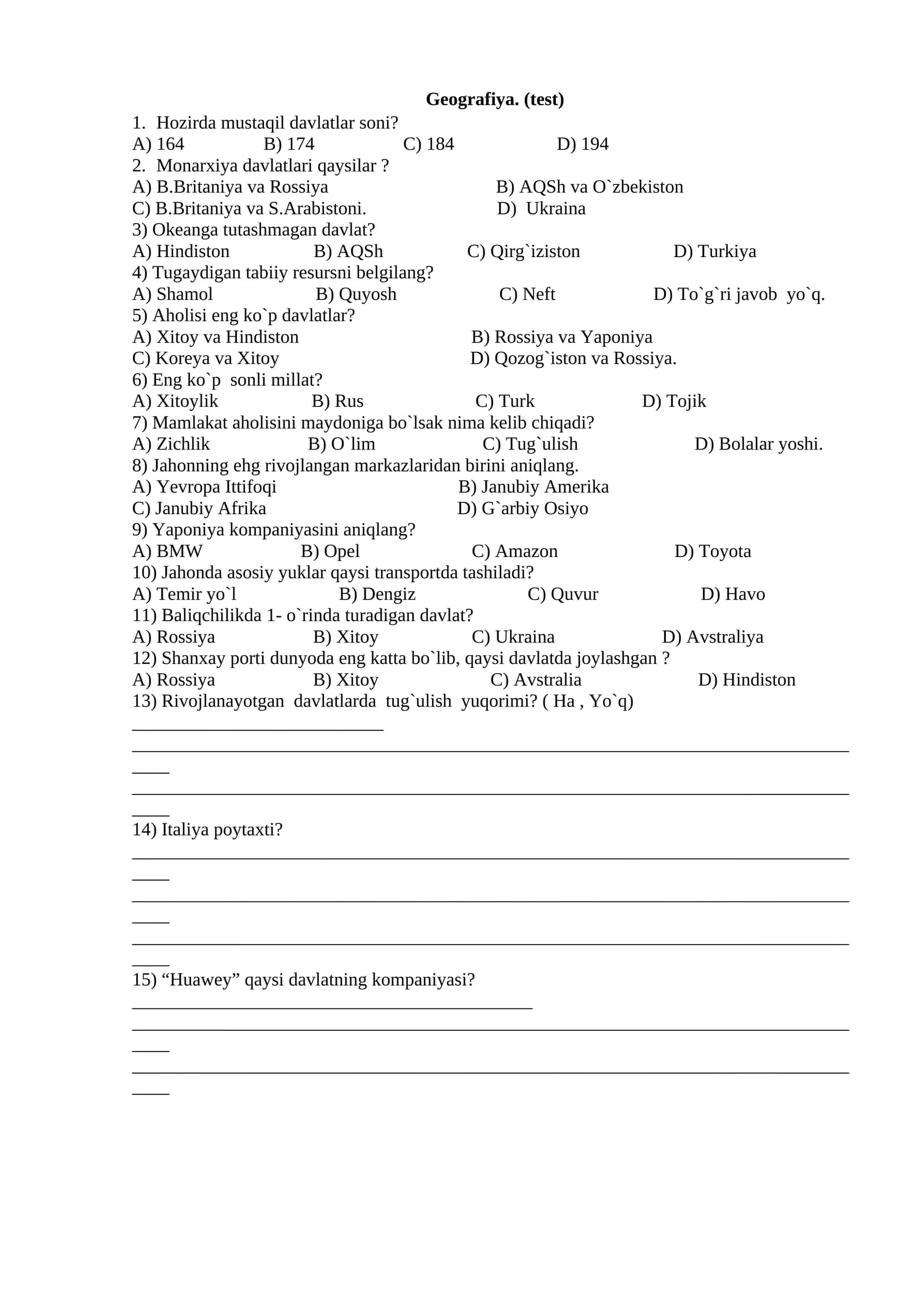 Geografiya (test)