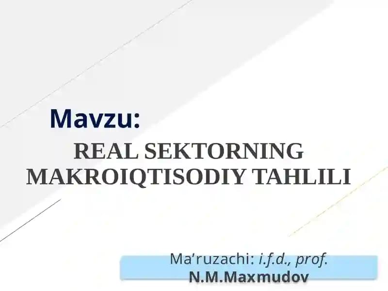 REAL SEKTORNING MAKROIQTISODIY TAHLILI