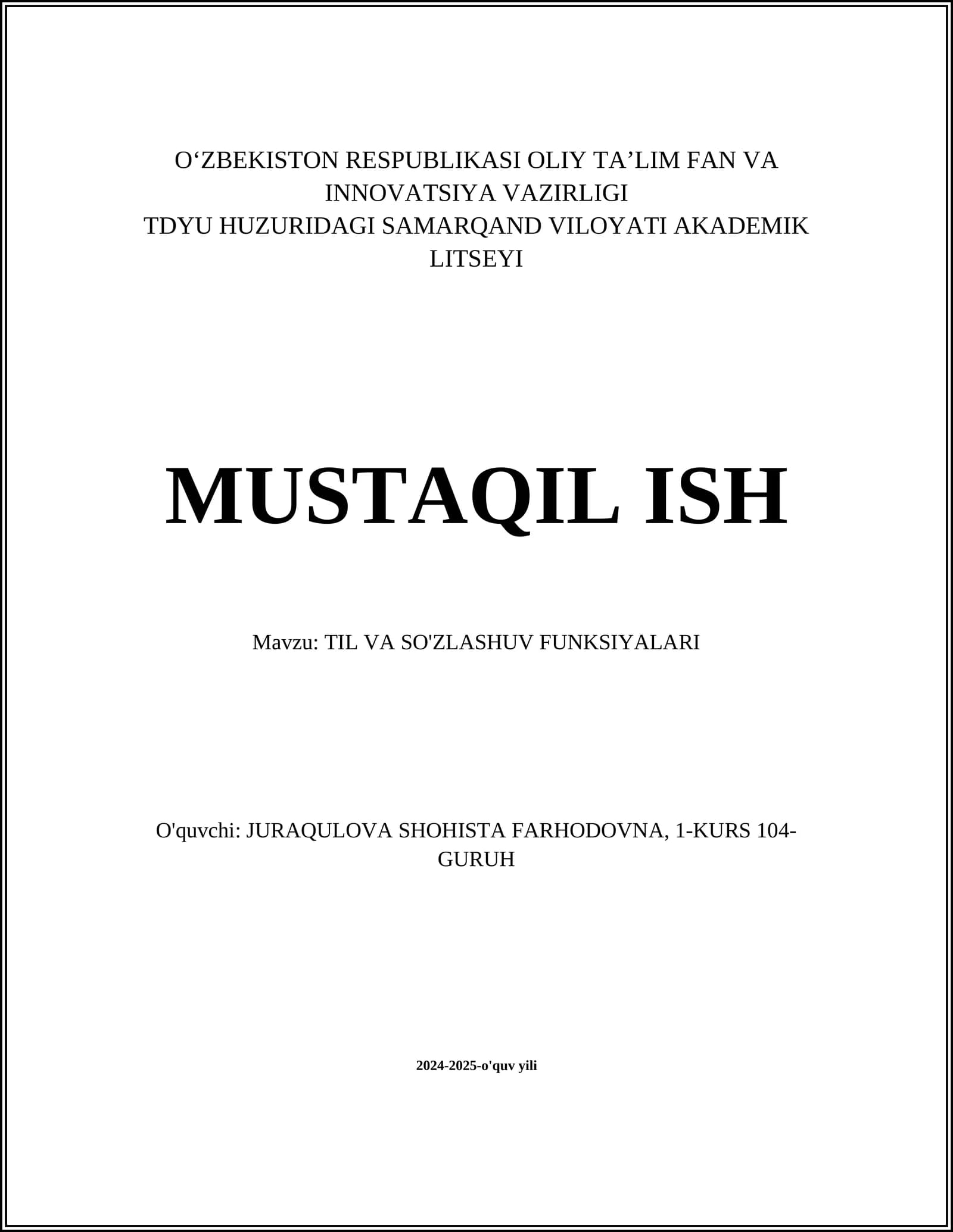 TIL VA SO'ZLASHUV FUNKSIYALARI