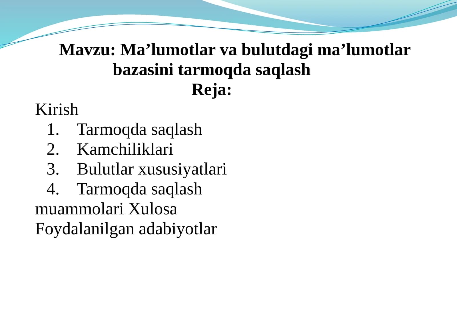Ma’lumotlar va bulutda ma’lumotlar bazasi