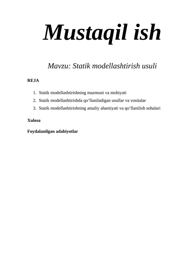 Statik modellashtirish usuli