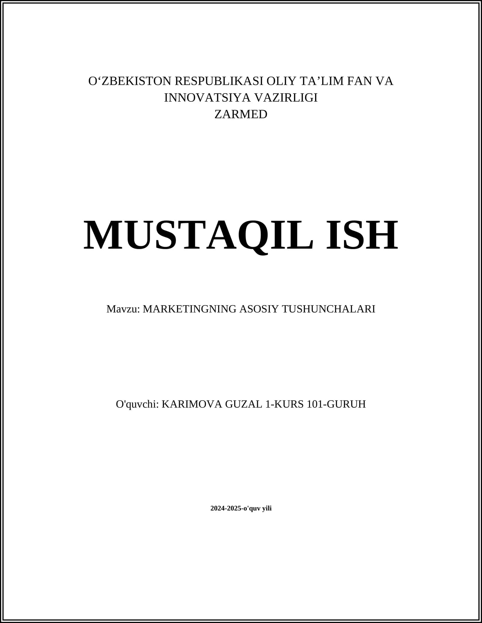 MARKETINGNING ASOSIY TUSHUNCHALARI