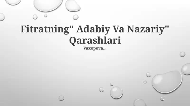 Fitratning" Adabiy Va Nazariy" Qarashlari