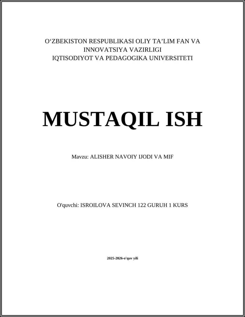 ALISHER NAVOIY IJODI VA MIF