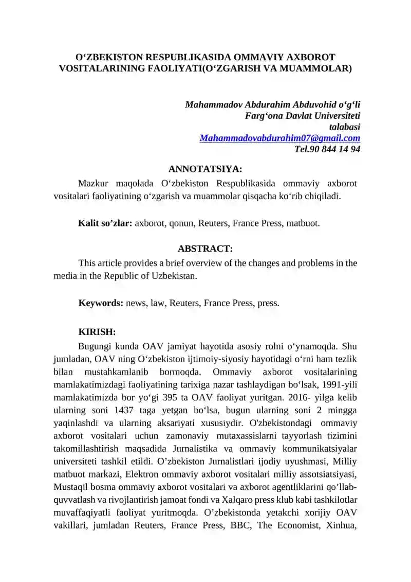 Ommaviy axborot vositalari faoliyati