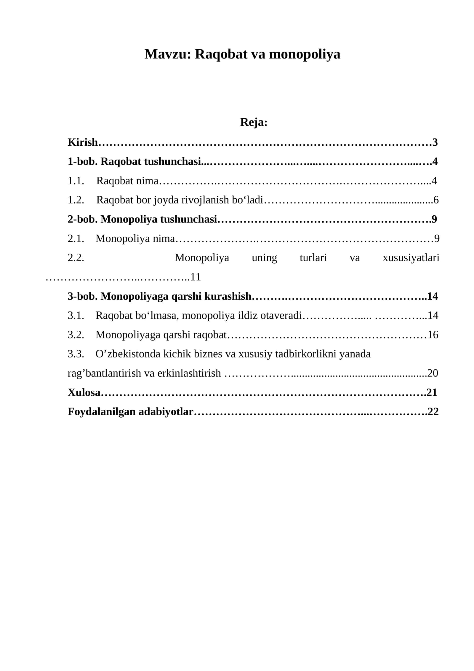 Raqobat va monopoliya