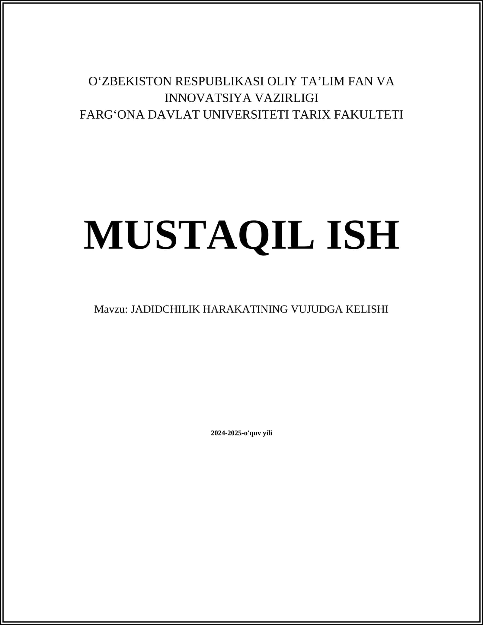 JADIDCHILIK HARAKATINING VUJUDGA KELISHI