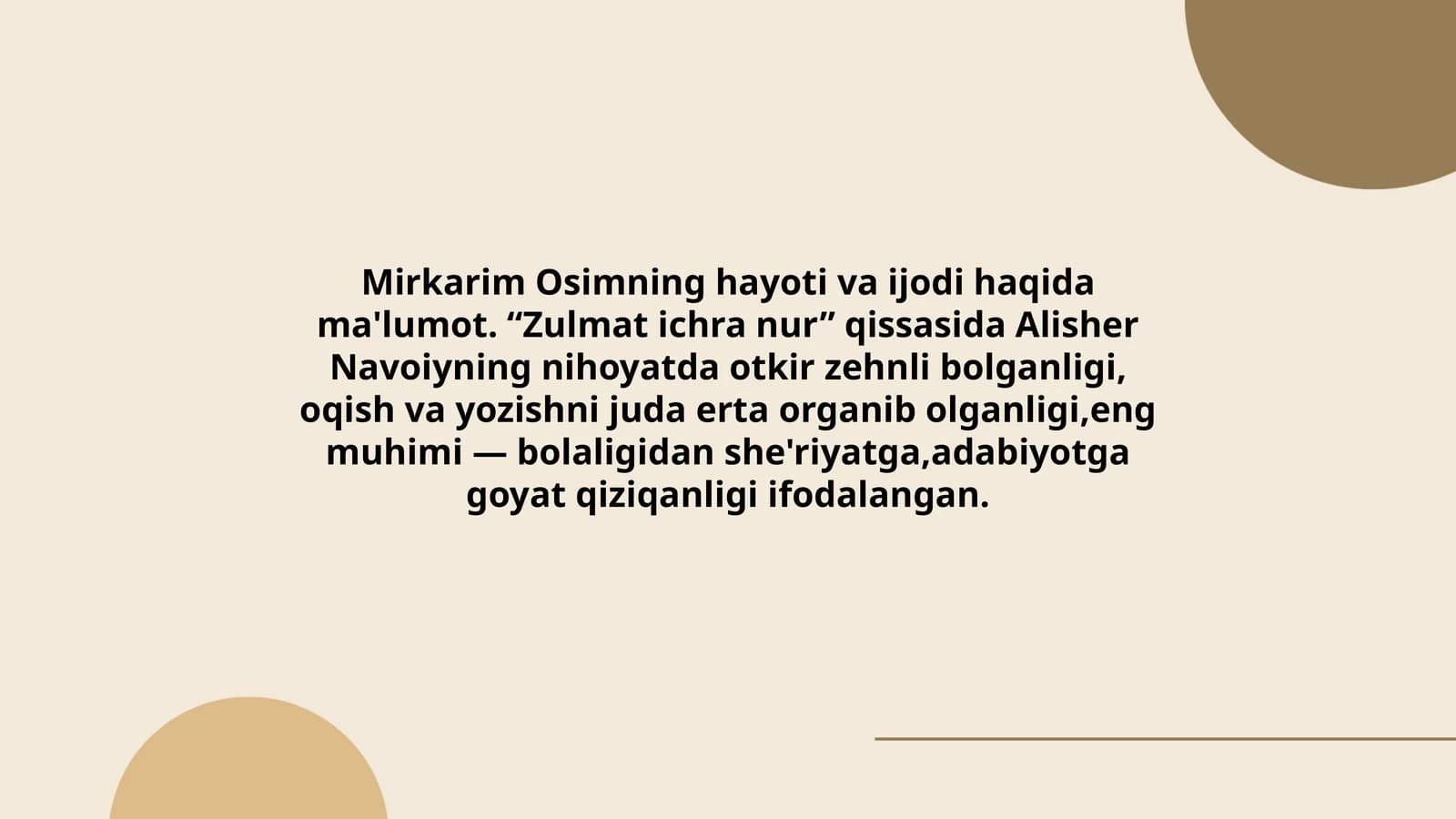 Mirkarim Osimning hayoti va ijodi haqida ma'lumot