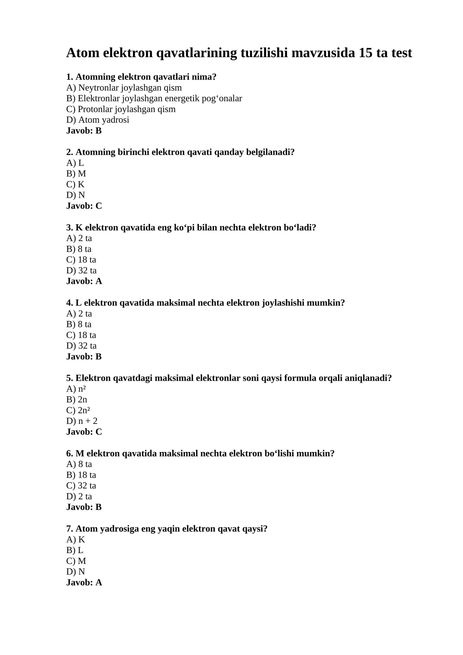 Atom elektron qavatlarining tuzilishi