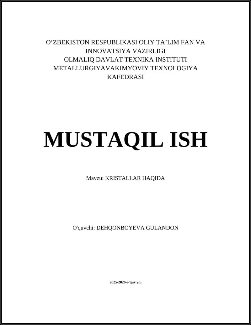 KRISTALLAR HAQIDA